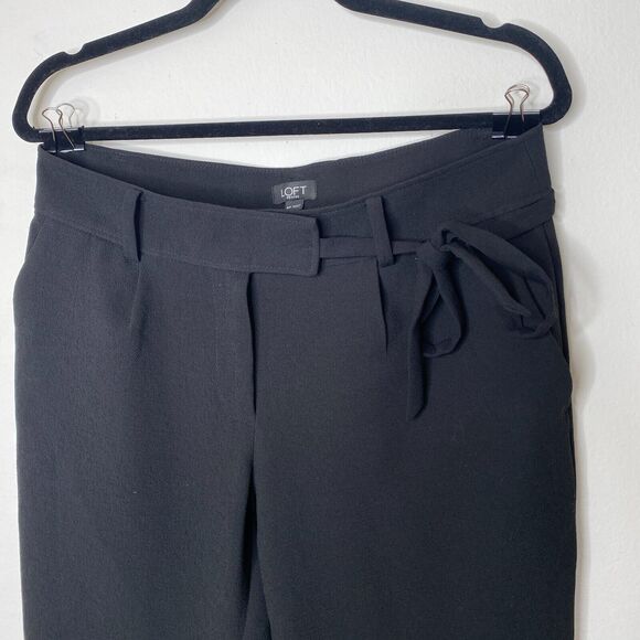Loft Jet Black Capri Trouser Pants Hook Eye Closure Cute Tie Front 6 Petite - Picture 2 of 12